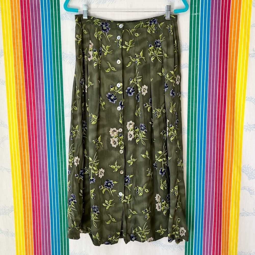 VINTAGE hunt club floral maxi skirt button front goth grunge 30 waist 90s